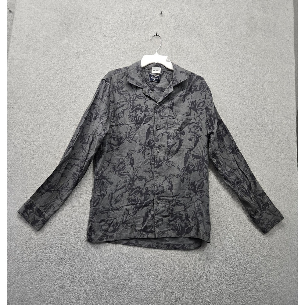 Abercrombie & Fitch Men Button Up Shirt S Gray Floral Long Sleeve Collar Casual